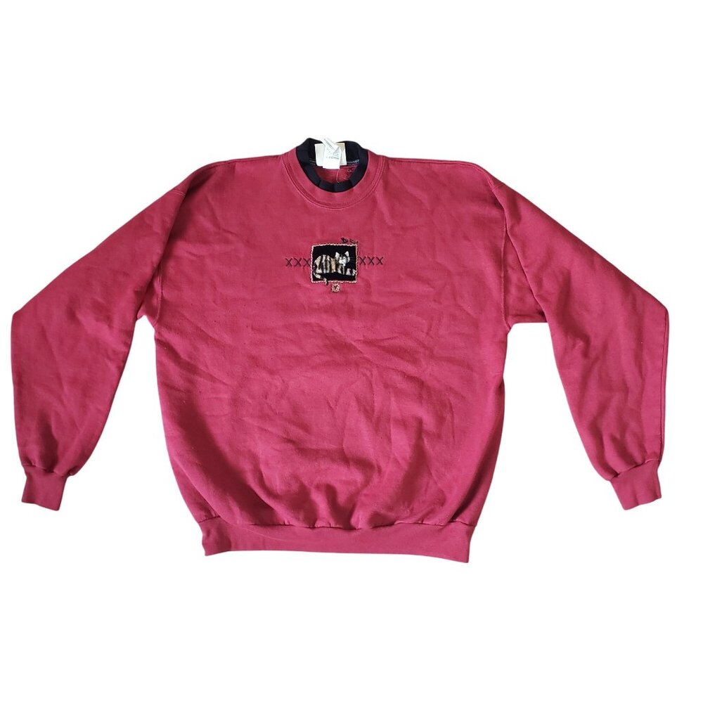 Vintage‎ 90s Top Stitch Red Cat Embroidery Crewneck Sweatshirt Size L Soft